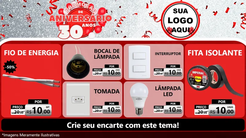 Modelo de TV para TV Horizontal com o tema Promoção de Aniversário - 30 Anos para Materiais Elétricos