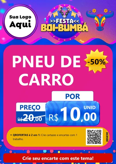 Modelo de Cartaz para Cartaz A4 Vertical com o tema Festa Boi-Bumbá para Auto peças