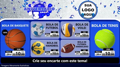 Modelo de TV para TV Horizontal com o tema Promoção de Aniversário - 3 Anos para Artigos Esportivos