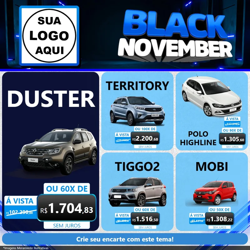 Modelo de Rede Social para Feed Facebook com o tema Black November para Concessionaria de Carros