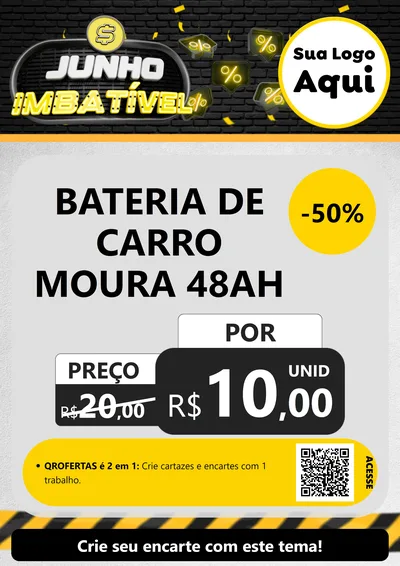 Modelo de Cartaz para Cartaz A4 Vertical com o tema Junho Imbatível para Baterias Elétricas
