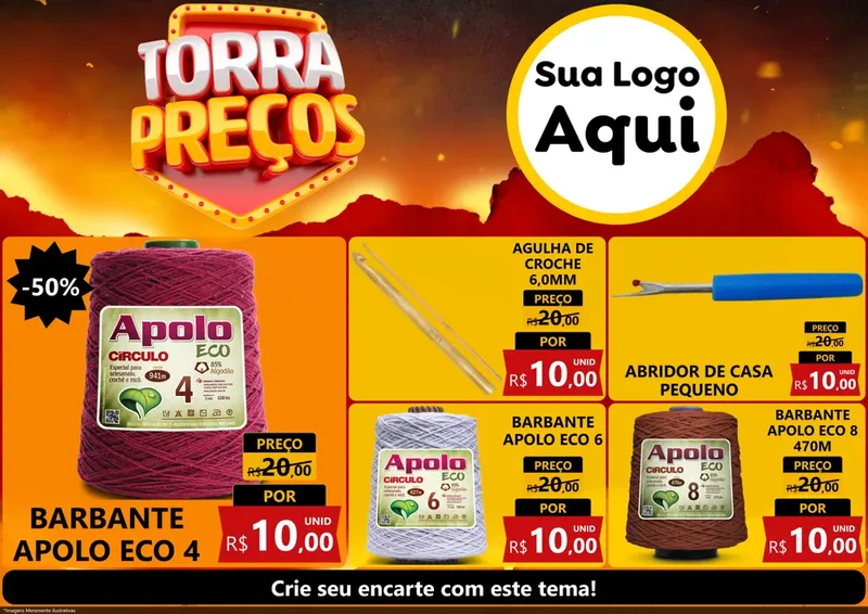 Modelo de Encarte para Encarte A4 Horizontal com o tema Torra Preços para Armarinho e Aviamentos