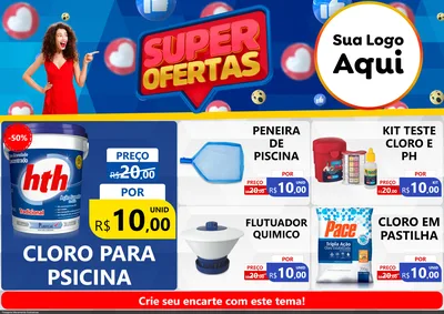Modelo de Encarte para Encarte A4 Horizontal com o tema Super Ofertas para Produtos para Piscina