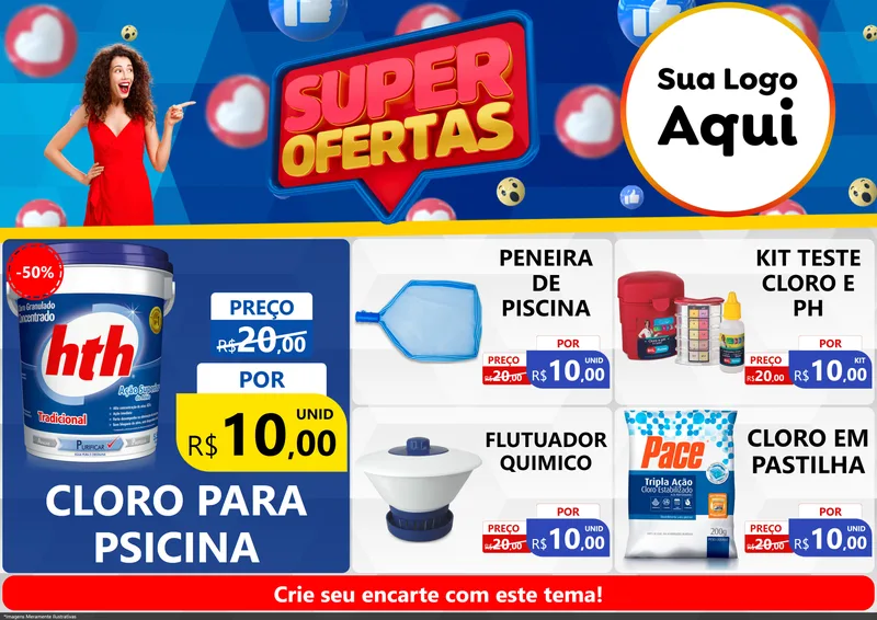 Modelo de Encarte para Encarte A4 Horizontal com o tema Super Ofertas para Produtos para Piscina