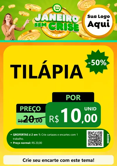 Modelo de Cartaz para Cartaz A4 Vertical com o tema Janeiro Sem Crise para Peixaria