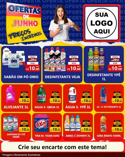 Modelo de Rede Social para Feed Instagram com o tema Ofertas de Junho - Preços Incríveis para Produtos de Limpeza