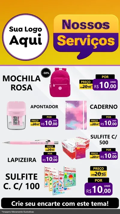 Modelo de TV para TV Vertical com o tema Nossos Serviços para Papelaria