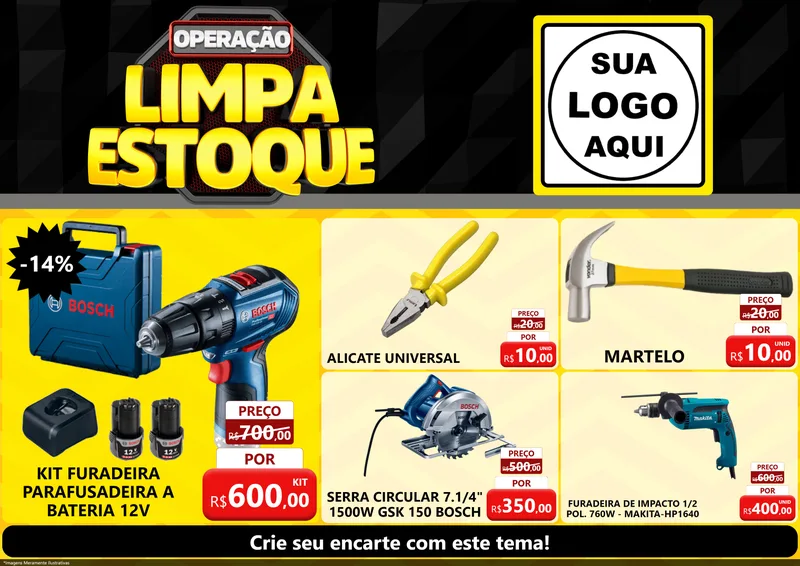 Modelo de Encarte para Encarte A4 Horizontal com o tema Operação Limpa Estoque para Maquinas e Ferramentas