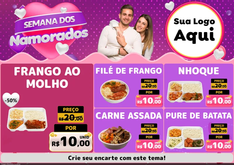 Modelo de Encarte para Encarte A4 Horizontal com o tema Semana dos Namorados para Restaurante