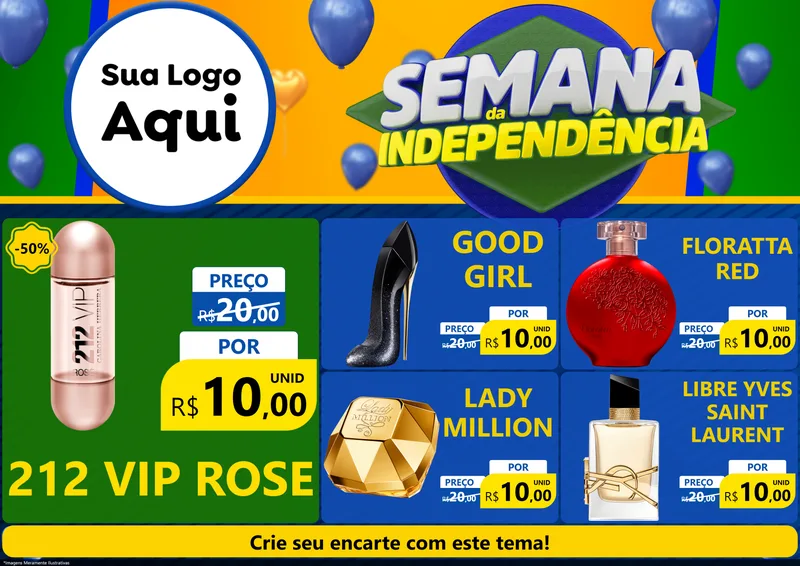 Modelo de Encarte para Encarte A4 Horizontal com o tema Semana da Independência para Perfumes