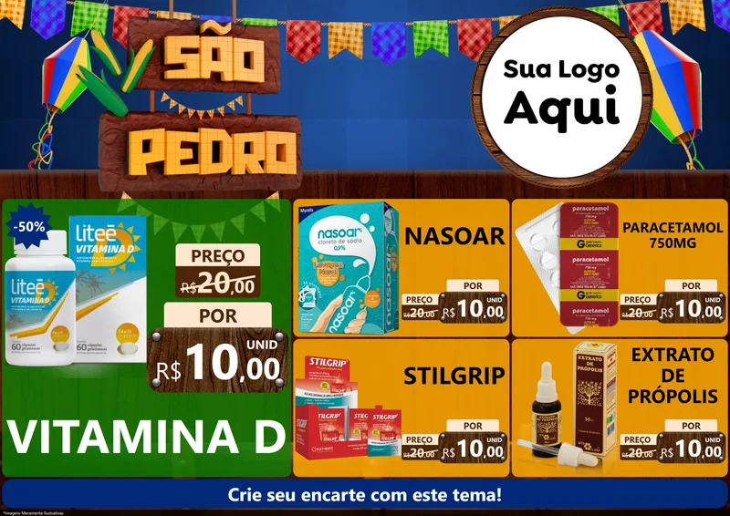 Modelo de Encarte para Encarte A4 Horizontal com o tema São Pedro para Farmácia