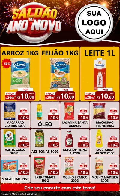 Modelo de Encarte para Encarte Grande com o tema Saldão de Ano Novo para Supermercado