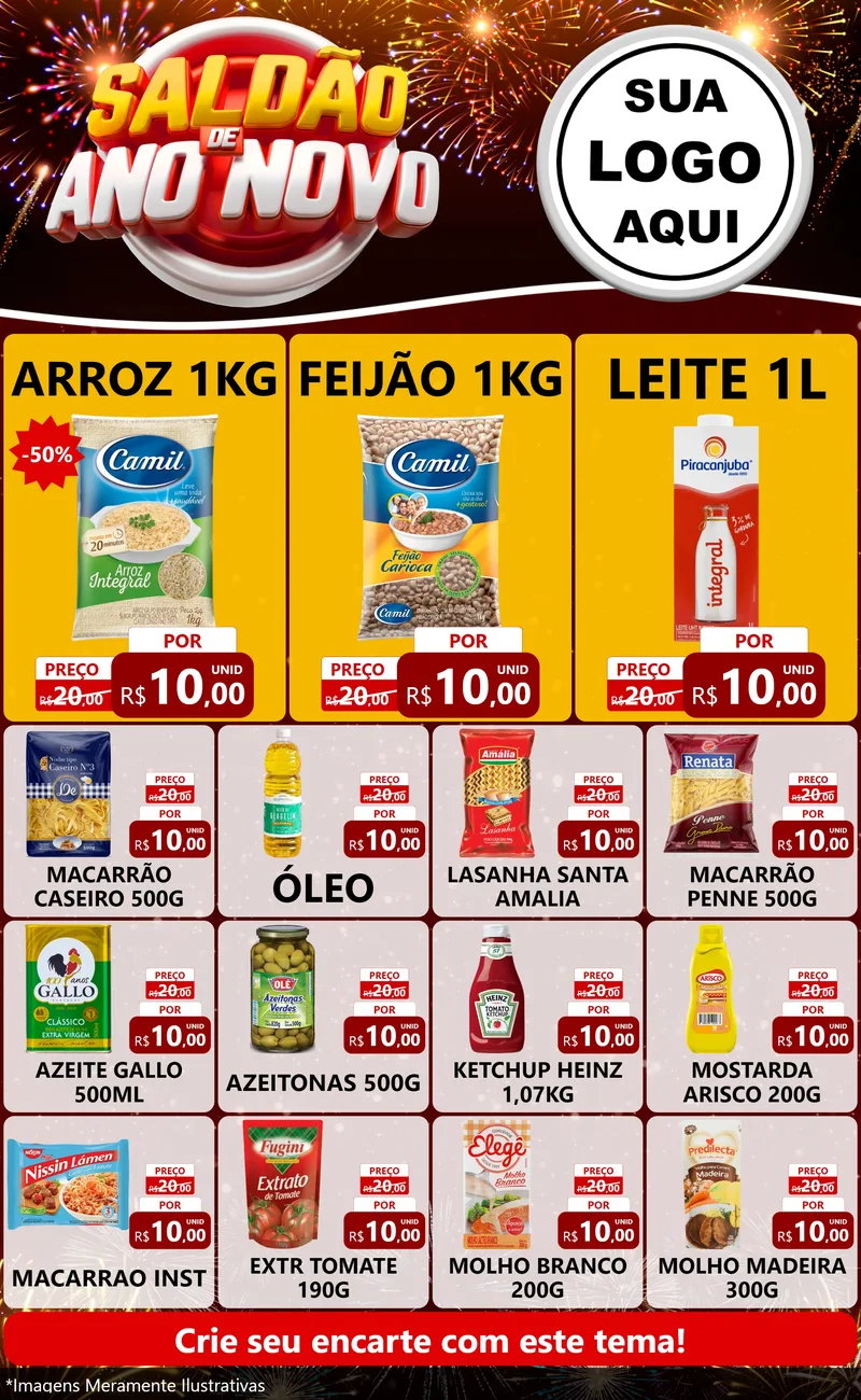 Modelo de Encarte para Encarte Grande com o tema Saldão de Ano Novo para Supermercado