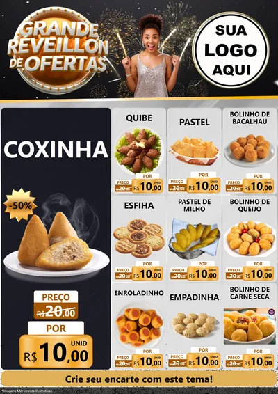 Modelo de Encarte para Encarte A4 Vertical com o tema Grande Réveillon de Ofertas para Salgadaria