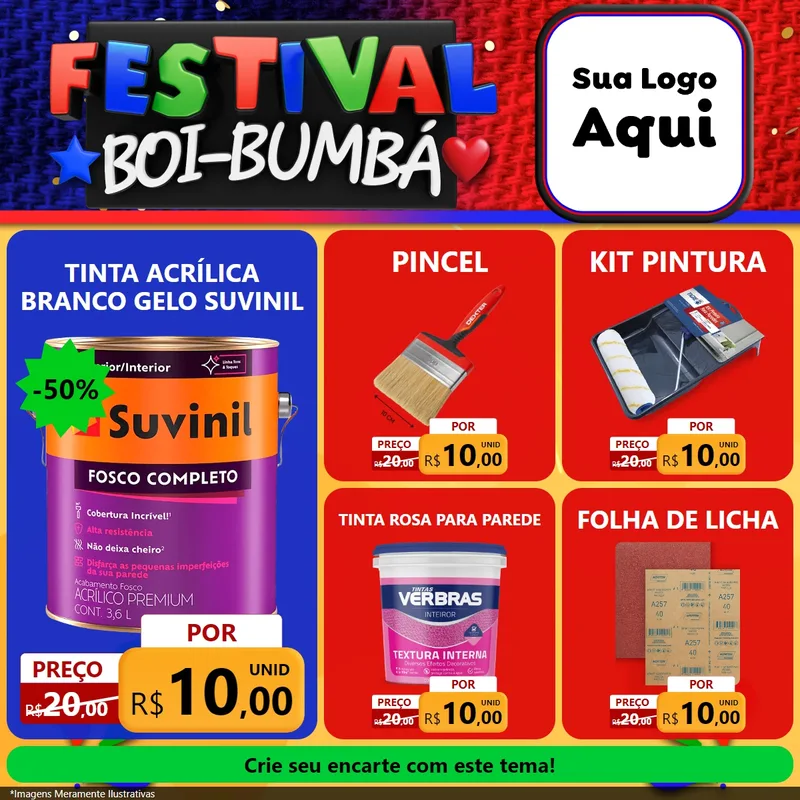 Modelo de Rede Social para Feed Facebook com o tema Festival Boi-Bumbá para Tintas e Ferramentas