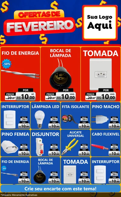 Modelo de Encarte para Encarte Grande com o tema Ofertas de Fevereiro para Materiais Elétricos