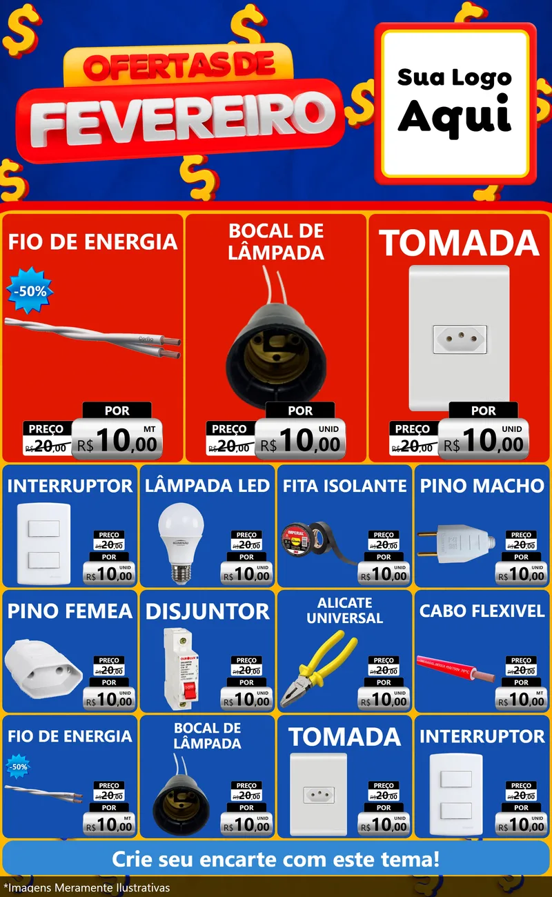 Modelo de Encarte para Encarte Grande com o tema Ofertas de Fevereiro para Materiais Elétricos
