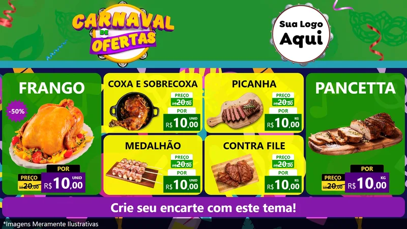Modelo de TV para TV Horizontal com o tema Carnaval de Ofertas para Assados