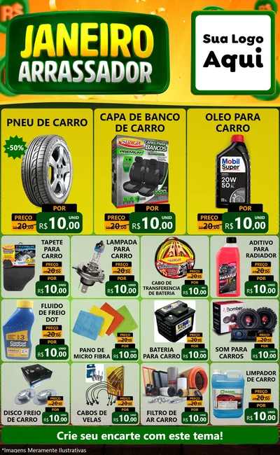 Modelo de Encarte para Encarte Grande com o tema Janeiro Arrasador para Auto peças