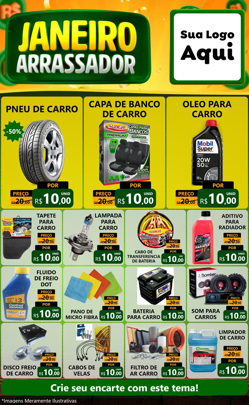 Modelo de Encarte para Encarte Grande com o tema Janeiro Arrasador para Auto peças