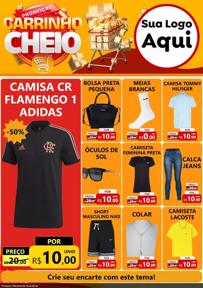 Modelo de Encarte para Encarte A4 Vertical com o tema Promoção carrinho cheio para Roupas e acessórios
