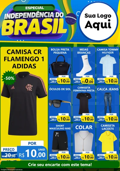 Modelo de Encarte para Encarte A4 Vertical com o tema Especial Independência do Brasil para Roupas e acessórios