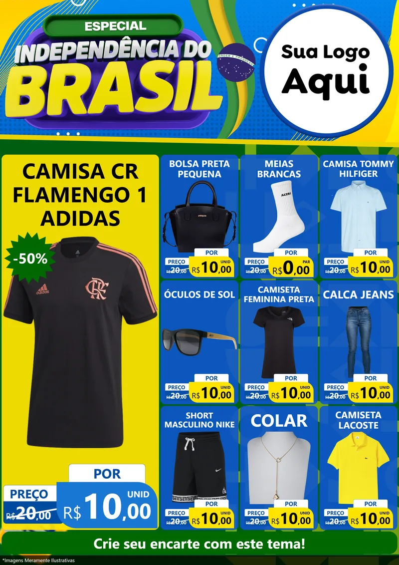 Modelo de Encarte para Encarte A4 Vertical com o tema Especial Independência do Brasil para Roupas e acessórios