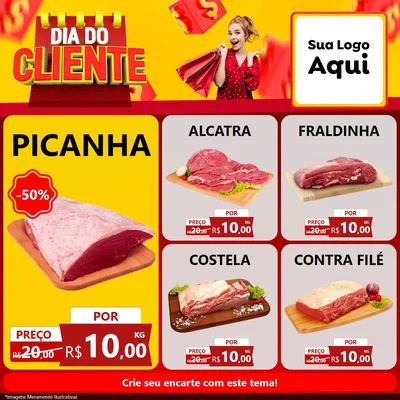 Modelo de Rede Social para Feed Facebook com o tema Dia do Cliente para Açougue