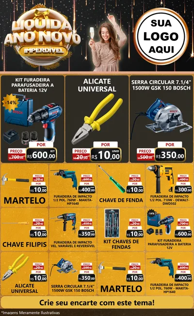 Modelo de Encarte para Encarte Grande com o tema Liquida Ano Novo Imperdível para Maquinas e Ferramentas