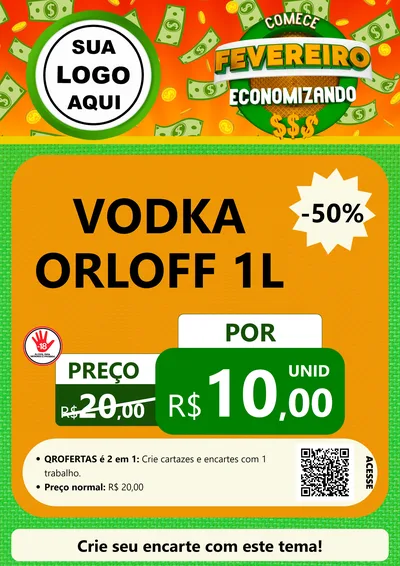 Modelo de Cartaz para Cartaz A4 Vertical com o tema Comece Fevereiro Economizando para Distribuidora de bebidas