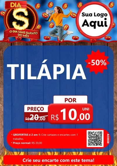 Modelo de Cartaz para Cartaz A4 Vertical com o tema Dia S - O Dia Mais Barato Do Mês para Peixaria