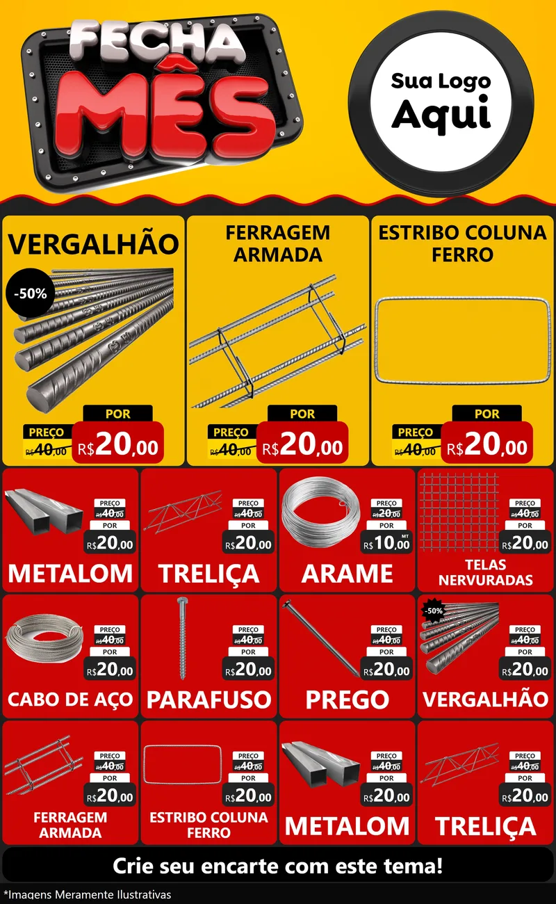Modelo de Encarte para Encarte Grande com o tema Fecha Mês para Ferragens