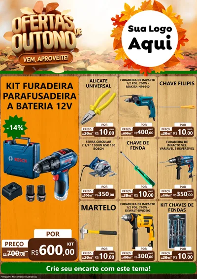 Modelo de Encarte para Encarte A4 Vertical com o tema Ofertas de Outono - Vem, Aproveite! para Maquinas e Ferramentas