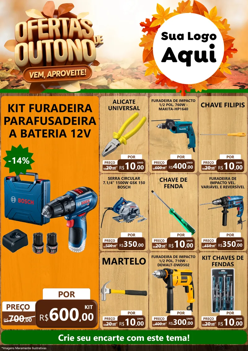 Modelo de Encarte para Encarte A4 Vertical com o tema Ofertas de Outono - Vem, Aproveite! para Maquinas e Ferramentas