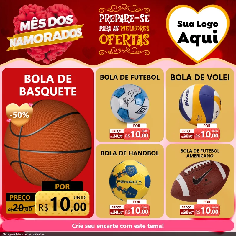 Modelo de Rede Social para Feed Facebook com o tema Mês dos Namorados para Artigos Esportivos