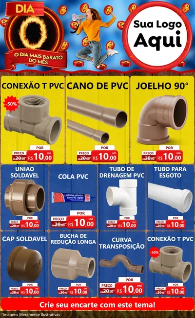 Modelo de Encarte para Encarte Grande com o tema Dia O - O Dia Mais Barato Do Mês para Tubos e conexões