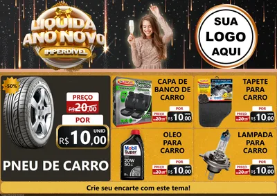 Modelo de Encarte para Encarte A4 Horizontal com o tema Liquida Ano Novo Imperdível para Auto peças