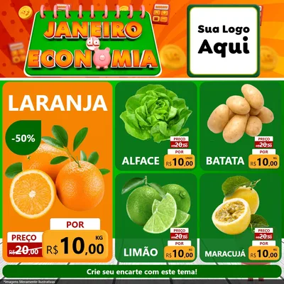 Modelo de Rede Social para Feed Facebook com o tema Janeiro da Economia para Hortifrúti