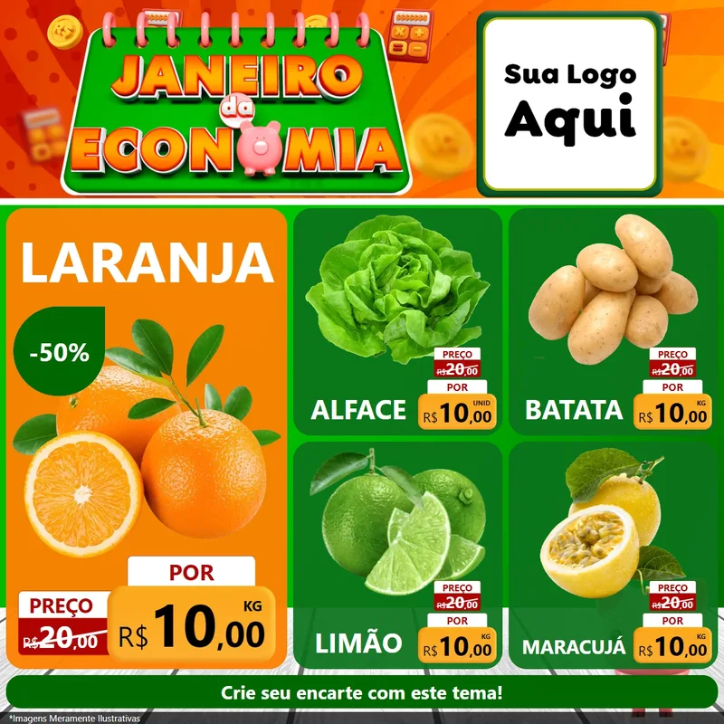 Modelo de Rede Social para Feed Facebook com o tema Janeiro da Economia para Hortifrúti