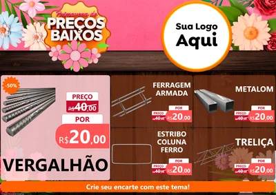 Modelo de Encarte para Encarte A4 Horizontal com o tema Primavera de Preços Baixos para Ferragens