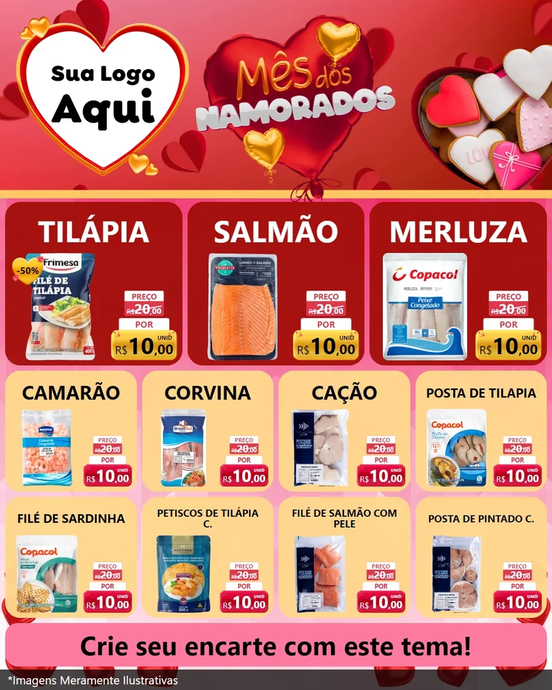 Modelo de Rede Social para Feed Instagram com o tema Mês dos Namorados para Peixaria