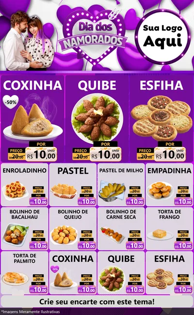 Modelo de Encarte para Encarte Grande com o tema Dia dos Namorados para Salgadaria