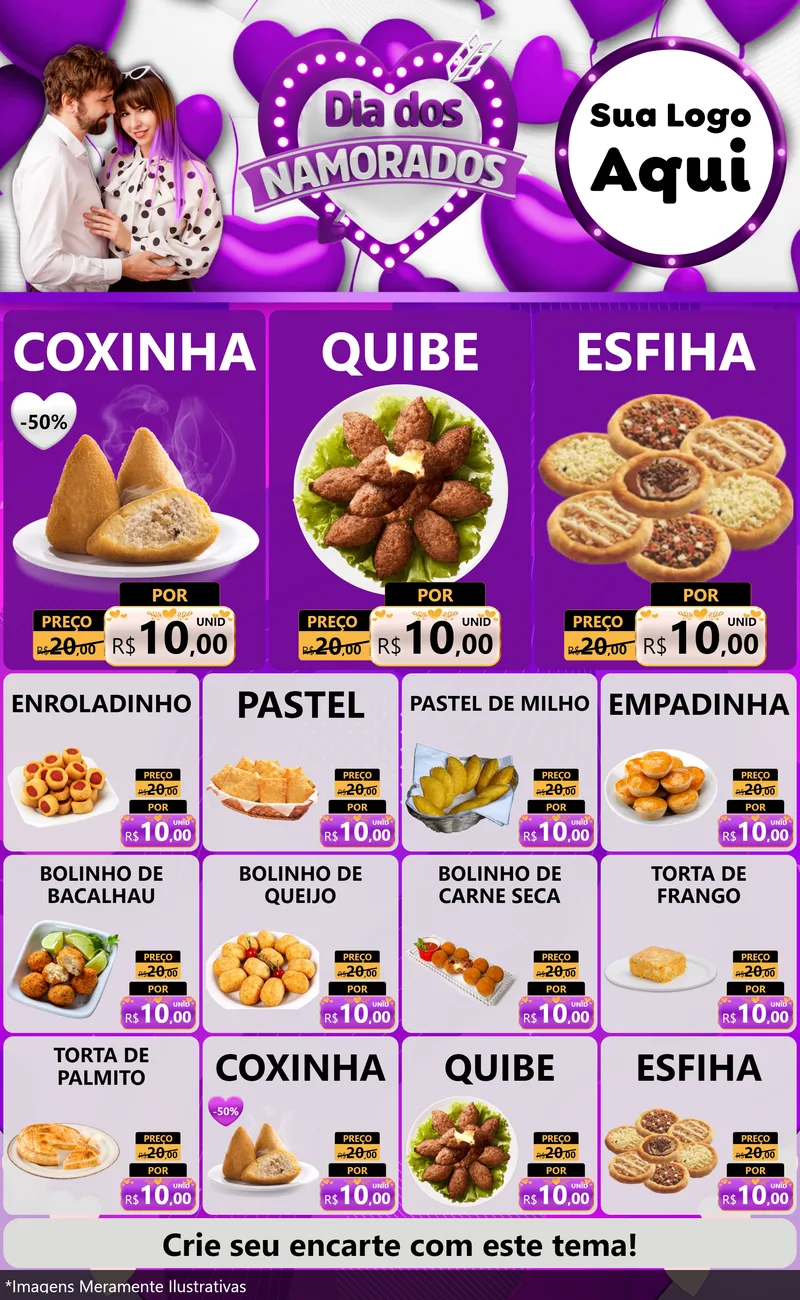Modelo de Encarte para Encarte Grande com o tema Dia dos Namorados para Salgadaria