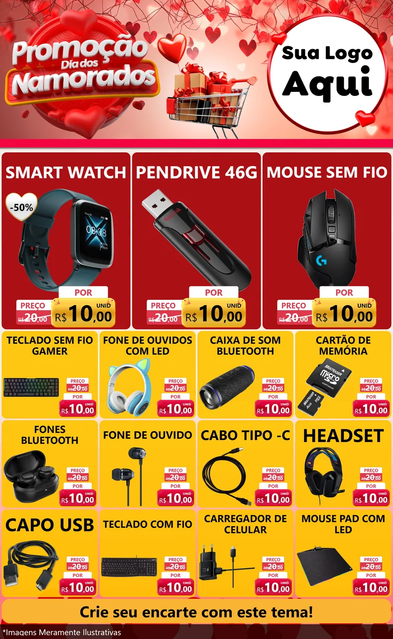Modelo de Encarte para Encarte Grande com o tema Promoção Dia dos Namorados para Informática