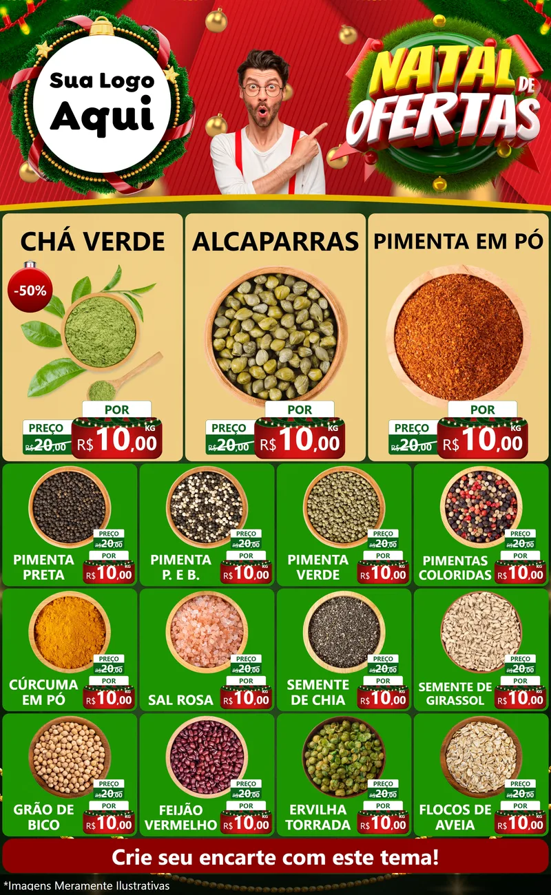 Modelo de Encarte para Encarte Grande com o tema Natal de Ofertas para Produtos Naturais