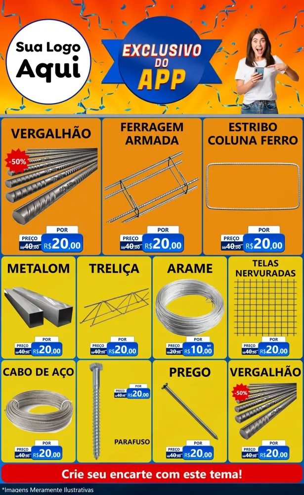 Modelo de Encarte para Encarte Grande com o tema Exclusivo do Aplicativo para Ferragens