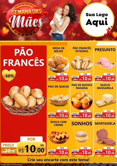 Modelo de Encarte para Encarte A4 Vertical com o tema Semana das Mães para Padaria