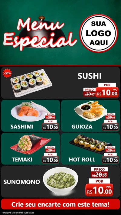 Modelo de TV para TV Vertical com o tema Menu Especial para Comida japonesa