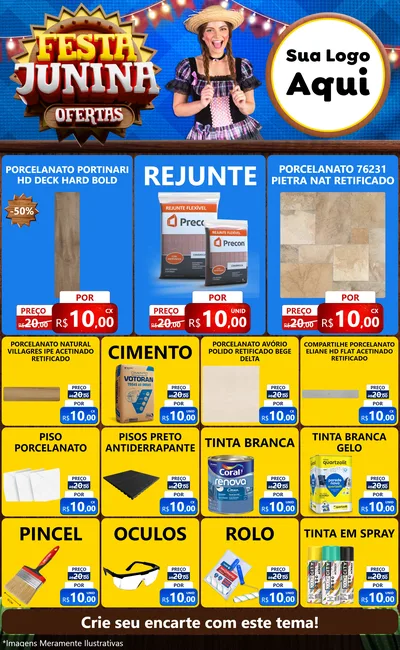 Modelo de Encarte para Encarte Grande com o tema Festa Junina Ofertas para Pisos e revestimentos