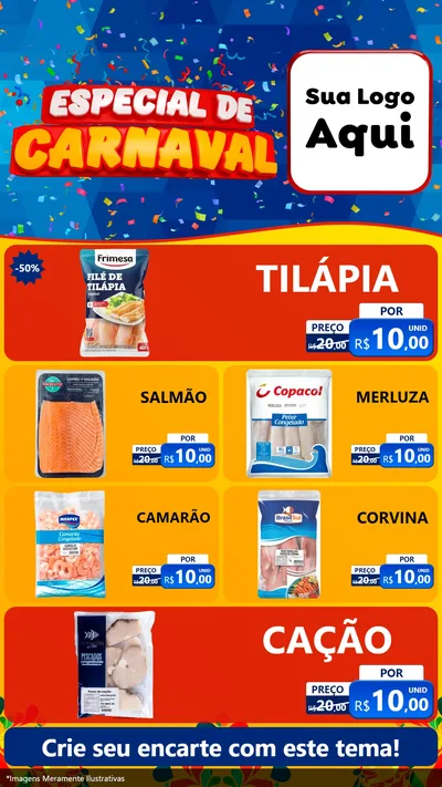 Modelo de TV para TV Vertical com o tema Especial de Carnaval para Peixaria